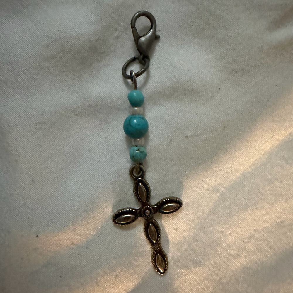Silver and Turquoise Beaded Cross Key Holder